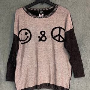 Angel Apparel Smiley Face Peace Sign Knit Sweater Top Womens M